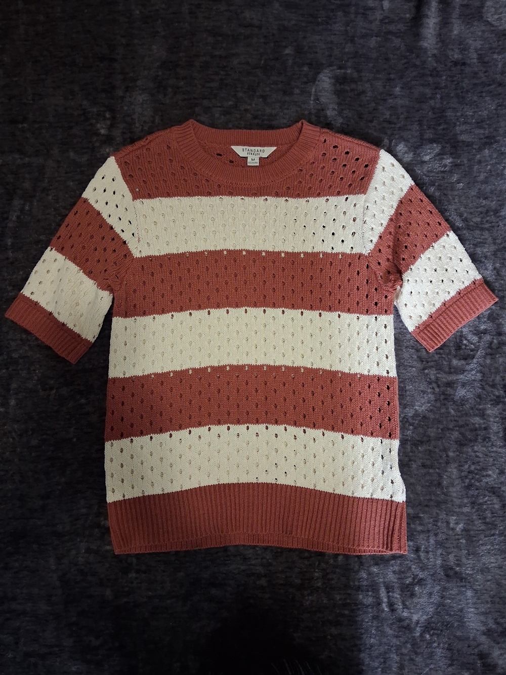 Standard Surplus Rust/Cream Striped Short Sleeve Pullover Sweater Womens M